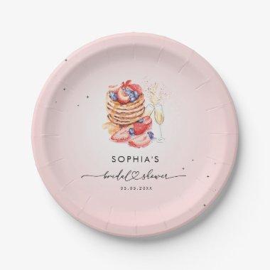 Pancakes Brunch & Bubbly Pink Bridal Shower Paper Plates