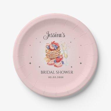 Pancakes Bubbly Brunch Blush Pink Bridal Shower Paper Plates