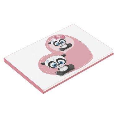 Panda Teddy Bear Pink Heart Wedding Party Guest Book