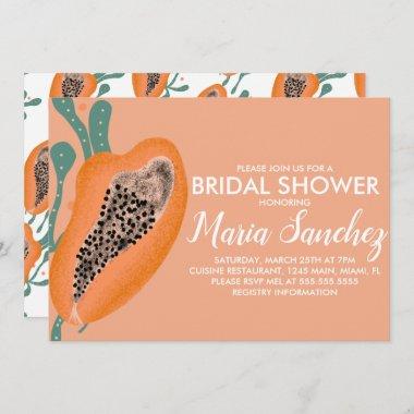 Papaya Tropical Fruit Abstract Bridal Shower Invitations