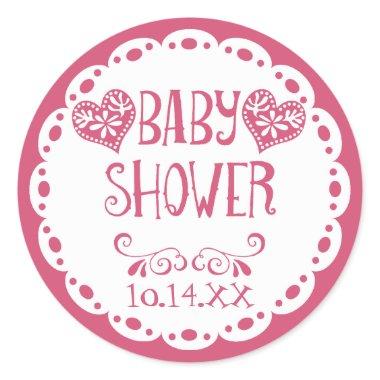 Papel Picado Baby Shower Hot Pink Fiesta Envelope Classic Round Sticker