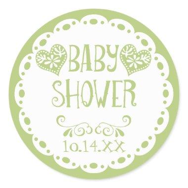 Papel Picado Baby Shower Lime Fiesta Envelope Classic Round Sticker