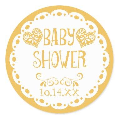 Papel Picado Baby Shower Mustard Fiesta Envelope Classic Round Sticker