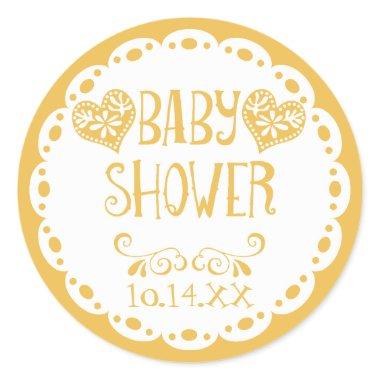 Papel Picado Baby Shower Mustard Fiesta Envelope Classic Round Sticker