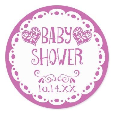 Papel Picado Baby Shower Purple Fiesta Envelope Classic Round Sticker