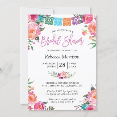 Papel Picado Flowers Mexican Style Bridal Shower Invitations