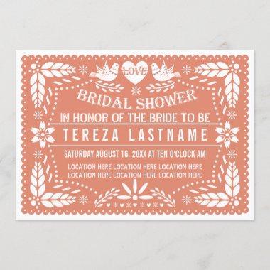 Papel picado lovebirds coral wedding bridal shower Invitations