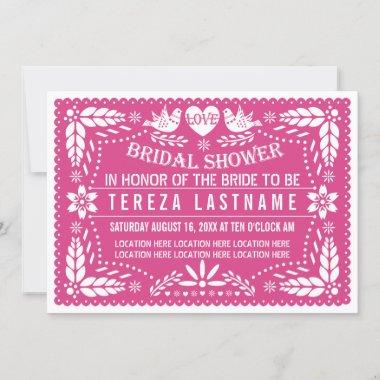 Papel picado lovebirds pink wedding bridal shower Invitations