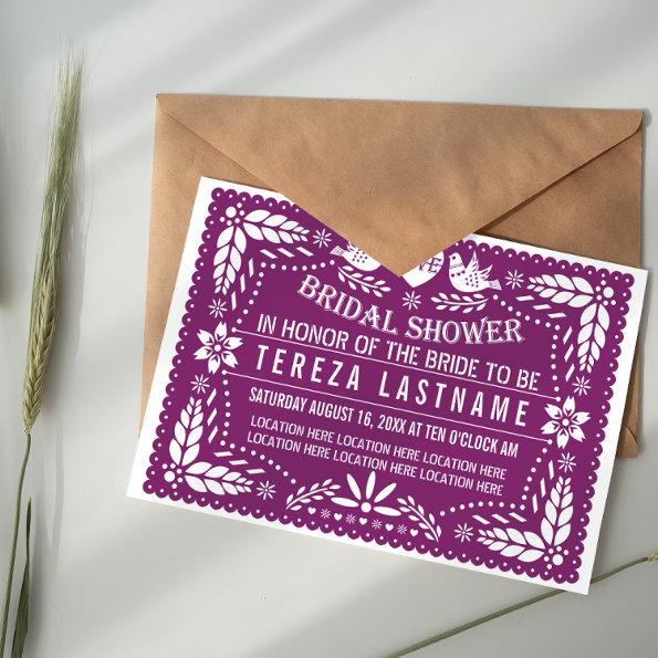 Papel picado modern purple wedding bridal shower Invitations