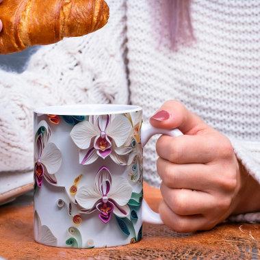 paper art-style orchid patterns coffee mug