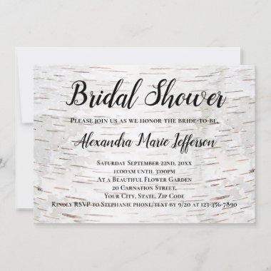 Paper Birch Tree Bark Rustic Wood Bridal Shower Invitations