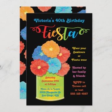 Paper flower Can Fiesta Birthday Party Invitations