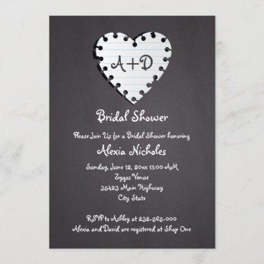 Paper heart on chalkboard wedding bridal shower Invitations