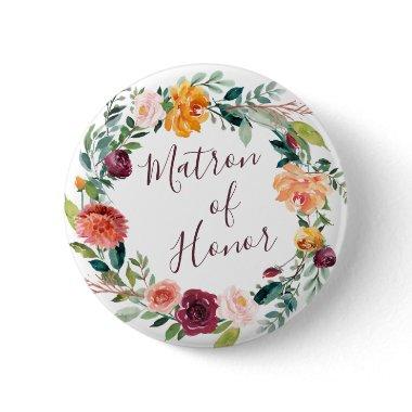 Paprika Burgundy Floral Matron of Honor Button