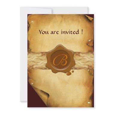 PARCHMENT AND BROWN WAX SEAL MONOGRAM Invitations