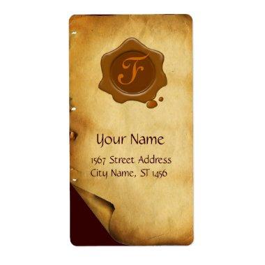 PARCHMENT AND BROWN WAX SEAL MONOGRAM LABEL