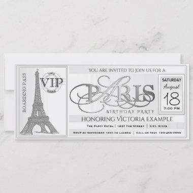 Paris Birthday Party Ticket Invitations