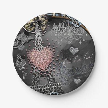 Paris Bling Glamour Sparkle France Sweet 16 Party Paper Plates