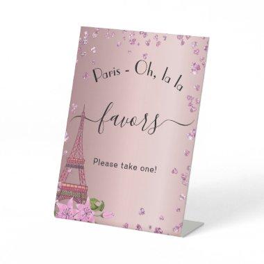 Paris blush pink eiffel tower party favors pedestal sign
