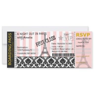 Paris Boarding Pass Invitations, Bridal, Birthday Invitations