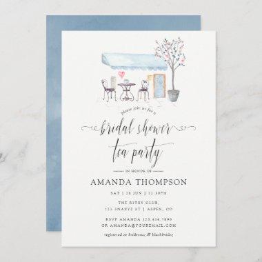 Paris Cafe Watercolor Bridal Shower Tea Party Invitations