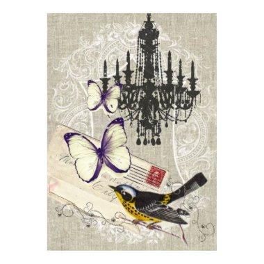 Paris chandelier butterfly bird modern vintage poster