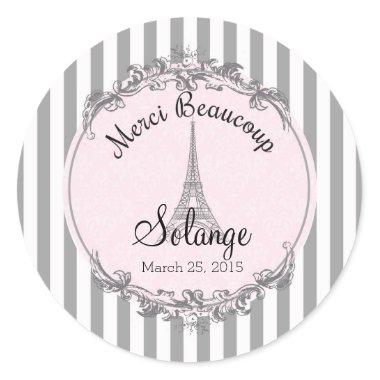 Paris Chic round personalized thank you circle Classic Round Sticker