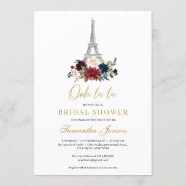 Paris eifel burgundy floral bouquet winter bridal Invitations