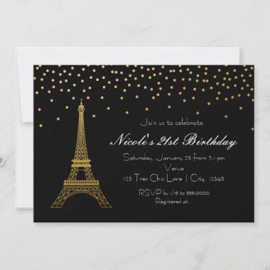 Paris Eiffel Tower Black & Gold Party Invitations
