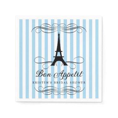 Paris Eiffel Tower Blue Stripes  Paper Napkins