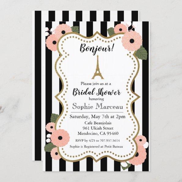 Paris Eiffel Tower Floral Bridal Shower Invitations