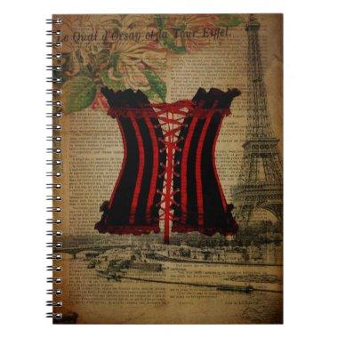paris eiffel tower flower vintage corset notebook
