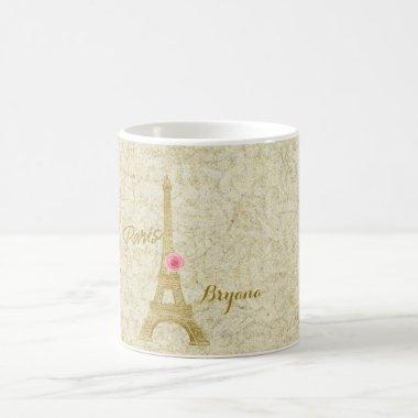 Paris Eiffel Tower Gold & Pink Elegant Coffee Mug