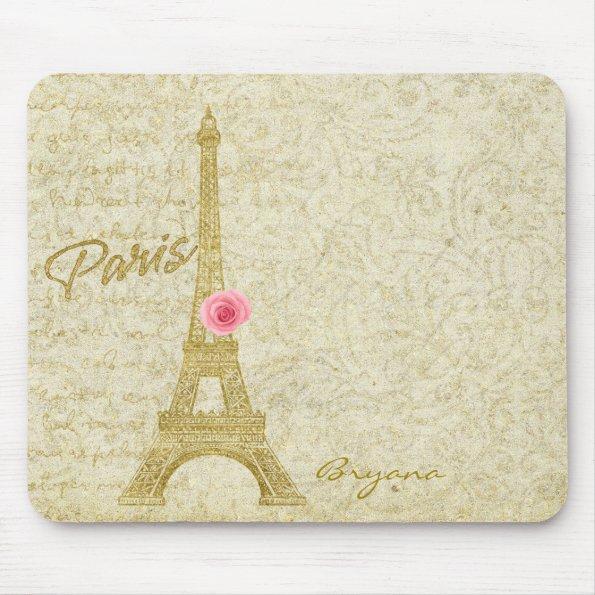 Paris Eiffel Tower Gold & Pink Elegant Mouse Pad