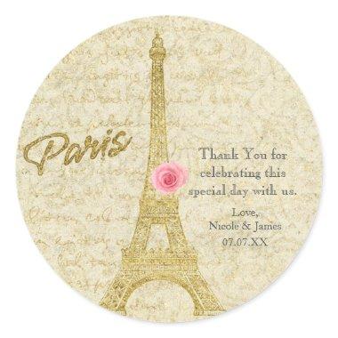 Paris Eiffel Tower Gold & Pink Elegant Stickers