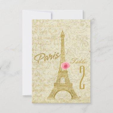 Paris Eiffel Tower Gold & Pink Table Number Card