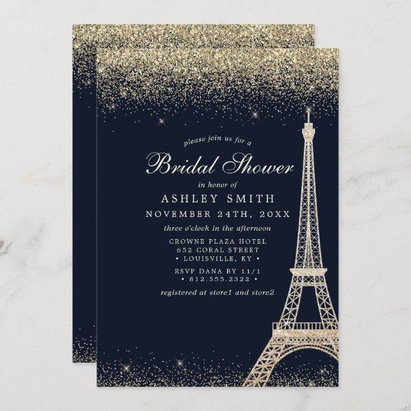 Paris Eiffel Tower Gold Sparkle Bridal Shower Invitations