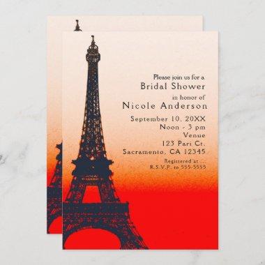 Paris Eiffel Tower Orange Sunset Chic Invitations