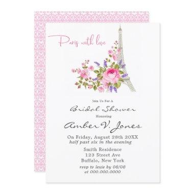 Paris Eiffel Tower Pink Peony Bridal Shower Invitations