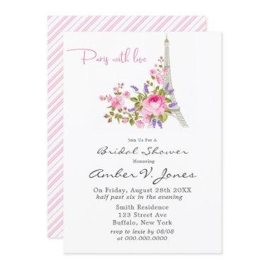 Paris Eiffel Tower Pink Peony Bridal Shower Invitations