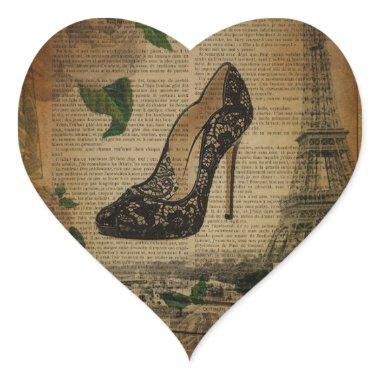 Paris eiffel tower vintage girly shoe Stiletto Heart Sticker