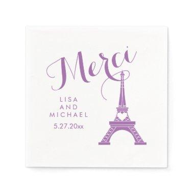 Paris Eiffel Tower Wedding Purple Merci Thank You Napkins