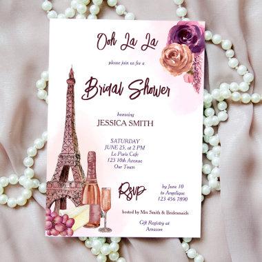 Paris Eiffel tower wine grapes plum bridal shower Invitations