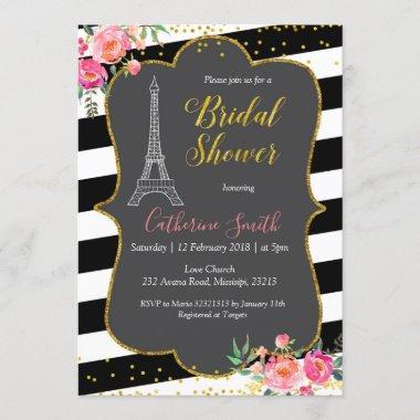 Paris Floral Romantic Bridal Shower Invitations