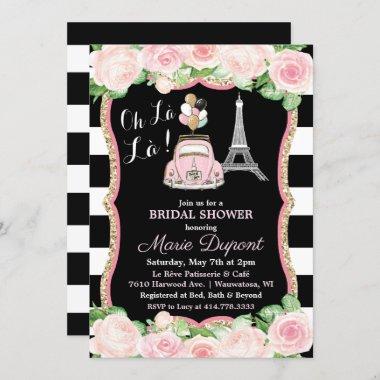 Paris Floral Travel Theme Bridal Shower Invitations
