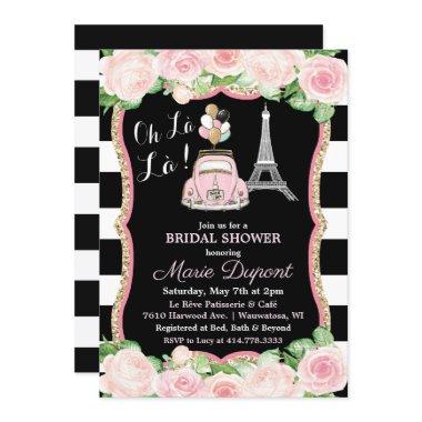 Paris Floral Travel Theme Bridal Shower Invitations