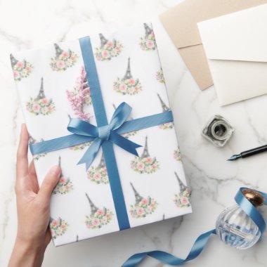 Paris Floral Wrapping Paper - White