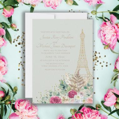 Paris France Eiffel Tower Mint Green Wedding Invitations