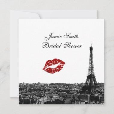 Paris France Skyline Kiss #1 BW Bridal Shower Invitations