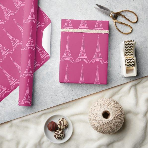 Paris Hot Pink Eiffel Tower Wrapping Paper